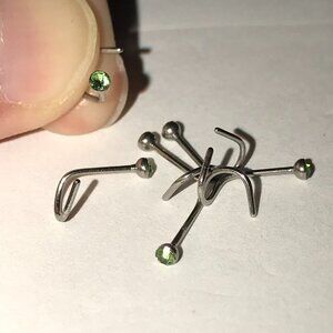 Peridot Green 22 Gauge Curved Nose Rings